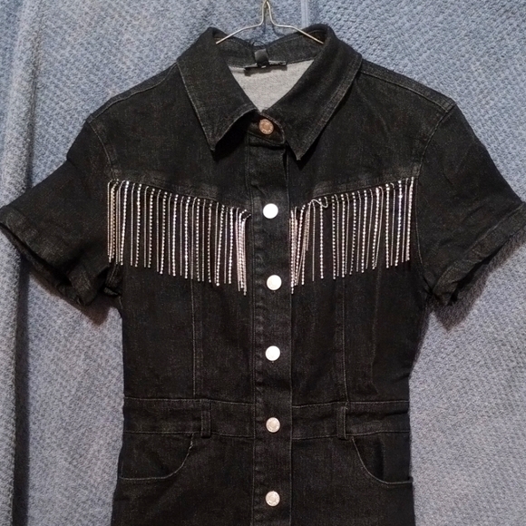 Fashion Nova kourt embellished denim mini dress. Black. Size S - Picture 1 of 6